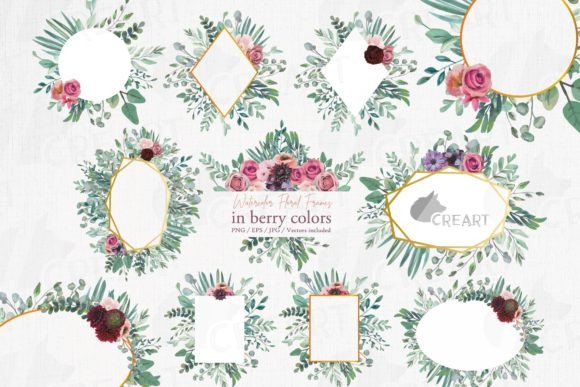 Berry Color Floral Borders and Frames