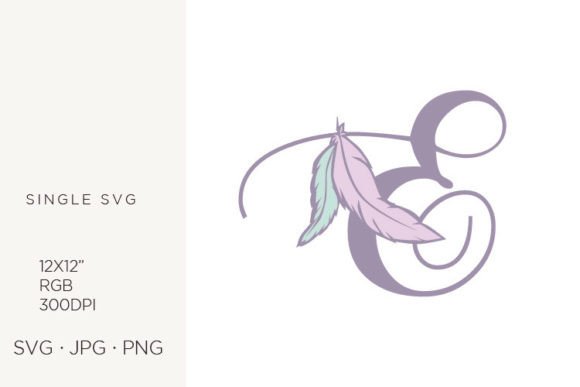 Bohemian Feather & Boho Letter E Vector Art
