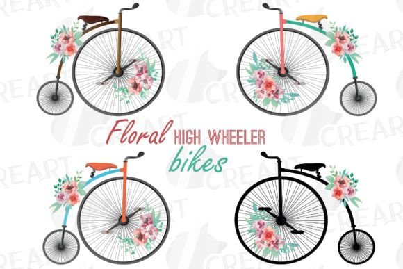 Coral Pink and Wine Floral High Wheelers
