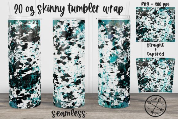 Cowhide Teal Skinny Tumbler Wrap Design