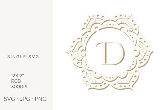 D Letter Inside Floral Mandala Frame Vector Art