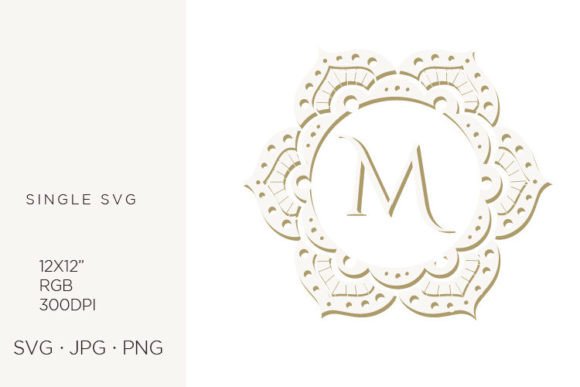 M Letter Inside Floral Mandala Frame