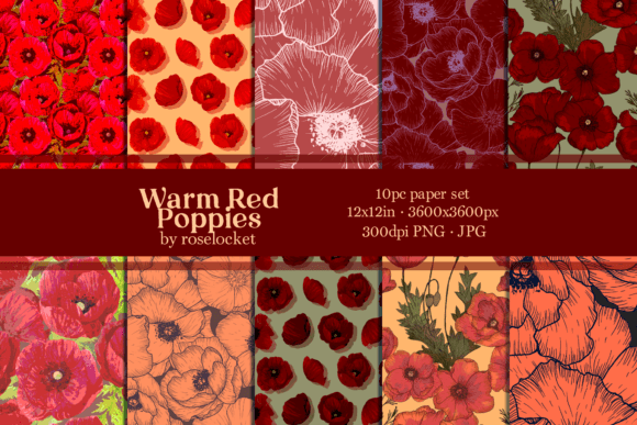 Romantic Red Poppy Digital Papers: A Versatile Resource for Creative Projects
