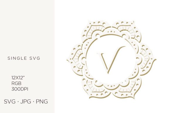 V Letter Inside Floral Mandala Frame Vector