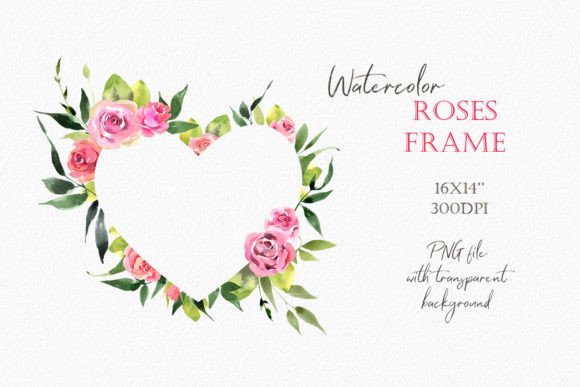 Watercolor Pink Roses Heart Frame Design