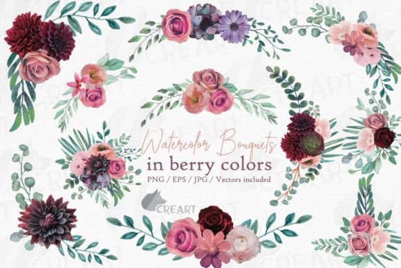 Watercolour Berry Color Floral Bouquets: Elevating Modern Design with Summer Hues